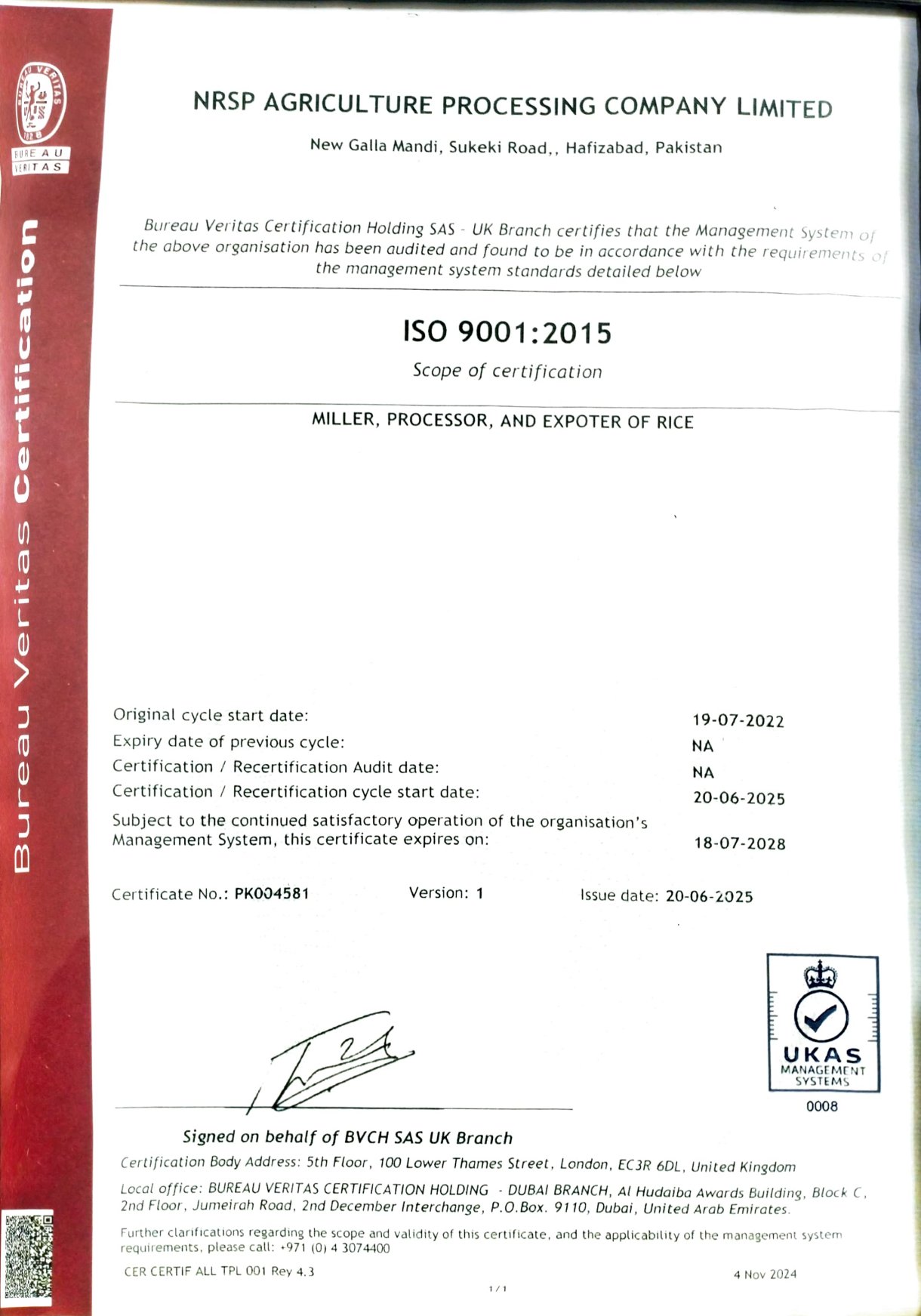 ISO 9001:2015 certificate